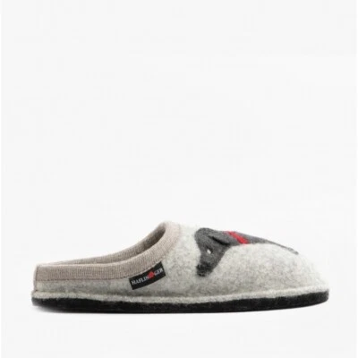 Haflinger DOGGY Ladies Wool Felt Sausage Dog Design Mule Slippers Stone Grey • £56.99