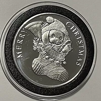 Merry Christmas Puppy In Stocking Gift Coin 1 Troy Oz .999 Fine Silver Round 999 • $49.99