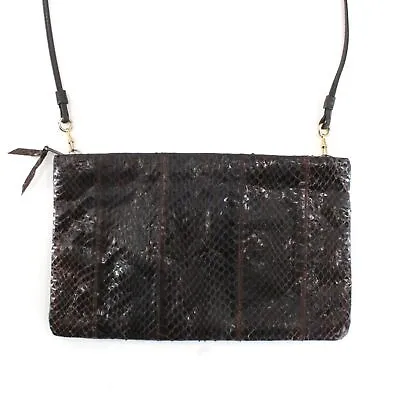 VTG 70s Real Snake Skin Purse Convertible Strap Clutch Dark Brown Shoulder Bag • $20