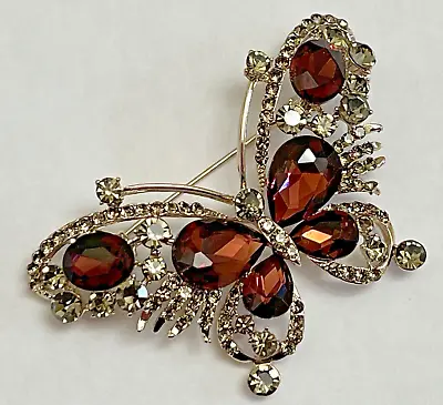 Red Crystal Rhinestone Butterfly Brooch Pin Burgundy Vintage Glass Insect Bug • $11.99