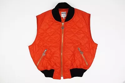 Vintage Moschino Cropped Quilted Bomber Orange Jacket Vest 90's Rare • $80