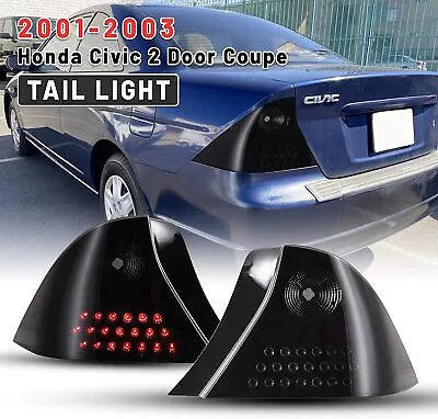 LED Tail Lights For 2001-2003 Honda Civic 2DR Black Smoke Brake Rear Lamps PAIR • $133.99