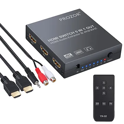 £17.79 • Buy Prozor HDMI Switch Audio Extractor 5 In 1 Out Toslink SPDIF IR Remote RCA Cable