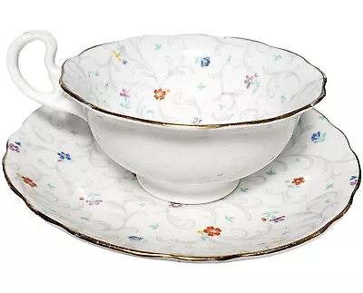 Vintage RADFORDS Bone China Grey & Floral Chintz Pattern Teacup & Saucer England • £24