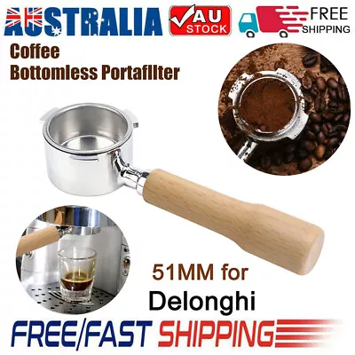 $27.11 • Buy 51mm Coffee Bottomless Portafilter W/ Filter Basket & Wooden Handle For Delonghi