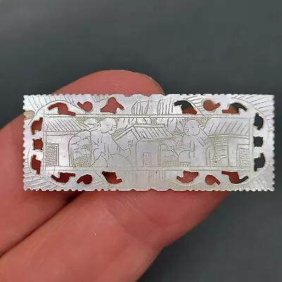 Antique CHINESE Rectangular MOTHER OF PEARL GAME TOKEN CHIP Figures Qing Period • $19.90