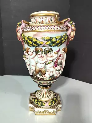 Antique Italian Capodimonti Porcelain Urn Bacchanal 13.5  High. • $145