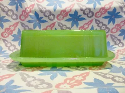 Jadeite Green Glass Criss-Cross Butter Dish/ Lid In Excellent Condition. • $48