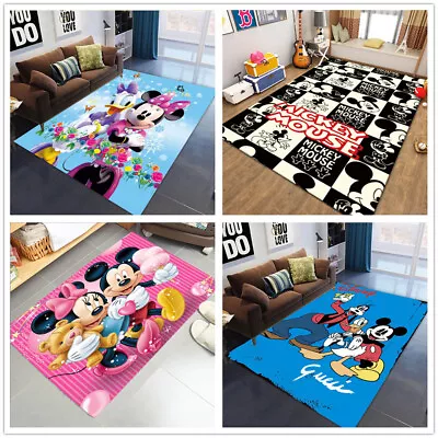 Kids Girls Bedroom Rug Mickey Mouse Minnie Carpet 3D Non-slip Doormat Floor Mats • £9.60