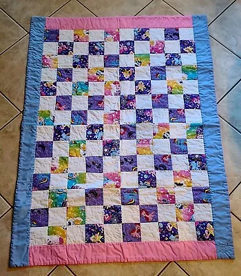 OOAK Handmade 53x40 Toddler Youth Quilt Pink Blue My Little Pony Signed CAK 2016 • $34.52