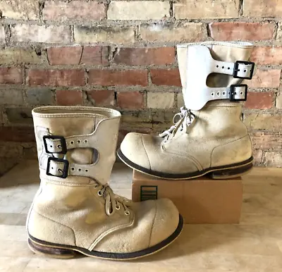 VTG WWII Era Military White Felt Double Buckle Arctic Snow Boots - Size 11/12 • $70