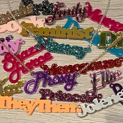 Personalised Name Necklace Custom Design Acrylic/plastic Laser Cut Funky • £12