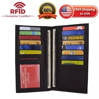 Mens Genuine Leather Long Bifold Wallet ID Card Purse Checkbook Clutch Billfold • $16.99