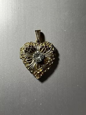 Gold Filigree Heart Locket With Rhinestone  • $8.50