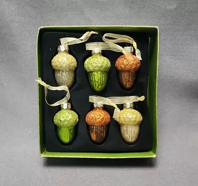 Pier 1 Acorn Mercury Glass & Glitter Christmas Ornaments 2  (Set Of 6) Holiday • $19.50