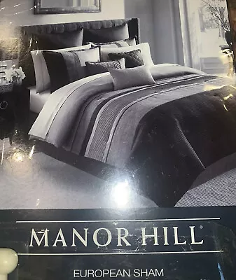 NWT Manor Hill Lowery European Pillow Sham Black 26  X 26  Retails $50 • $14.99