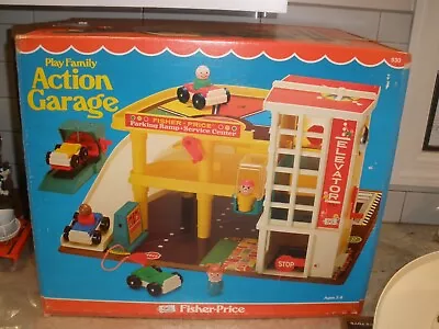 Vintage Fisher Price Play Family Action Garage Complete In Box (read D) • $99