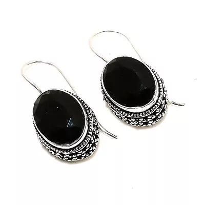 Vintage Black Spinel Gemstone Handmade 925 Sterling Silver Jewelry Earring 1.18  • $7.59