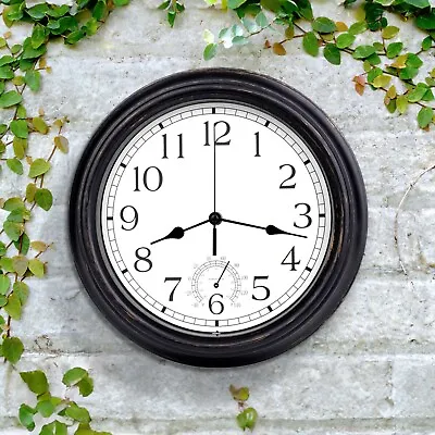 12  Garden Wall Clock With Thermometer Vintage Indoor Outdoor Home Decor 30cm • £15.95