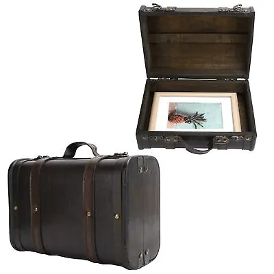 Decorative Suitcase Vintage Style Wood Leather Antique Large Photography Props • $17.77