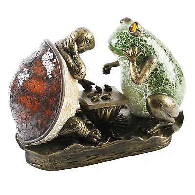 Frog & Tortoise Bronze Resin Crackle Glass Lamp 20x26cm • £160