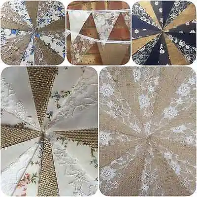 £5.75 • Buy .fabric Hessian  Vintage Bunting.weddings,country Floral Shabby Chic,    