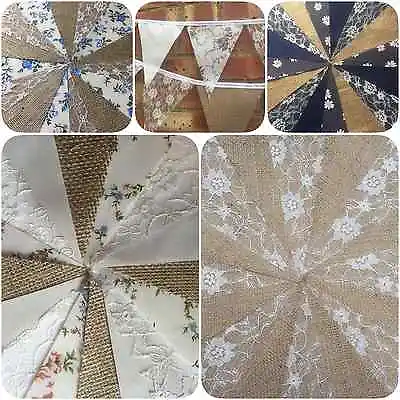 .fabric Hessian  Vintage Bunting.weddingscountry Floral Shabby Chic     • £7.75