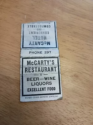 Mccarty's Restaurant Mccarty's Hotel Matchbook Cover • $2.55