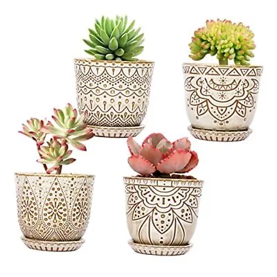Succulent Pots 4 Inch Small Indoor Ceramic Planter 4inch-set Of 4 Cream White • $49.54