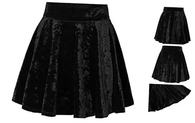  Women's Vintage Velvet Stretchy Mini Flared Skater Skirt X-Large Black-series 2 • $30.50
