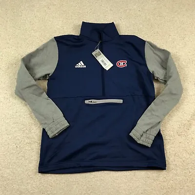 Adidas Montreal Canadiens Mens Medium 1/4 Zip Pullover Fleece Navy Blue • $32.99