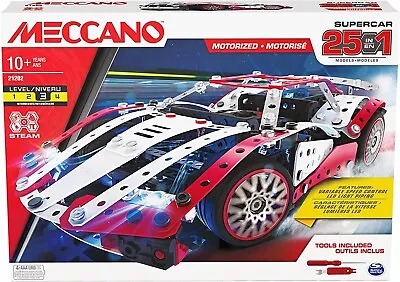 NEW - Meccano 25-in-1 Motorised Supercar Building Kit With Working Lights • $89