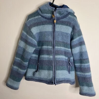 £34.99 • Buy PACHAMAMA Cardigan Small Purple Stripe Full Zip Hoodie 100% Wool Boho