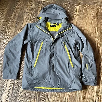 MARMOT Gore-Tex Hooded SNOW SKI Jacket Coat Hood Gator Gray Yellow CLEAN Men’s M • $50