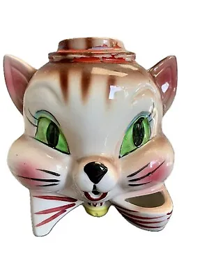 VINTAGE 50’s KITSCH CERAMIC CAT FACE SCISSOR & STRING HOLDER WALL Pocket RARE! • $148