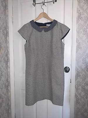 £10 • Buy Kew White Navy Blue Polka Dot Cap Sleeve Pleated Midi Dress Size 16