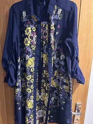 River Island Women  Shirt Dress Blue Floral Belted Collared 3/4 Sleeve • £5