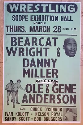 Mid-Atlantic Wrestling Poster Bearcat Wright/Danny Miller Vs Ole/Gene Anderson  • $15.49