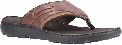 Hush Puppies Connor Mens Brown Casual Flip Flop Toe Post Leather Sandals • £29.99