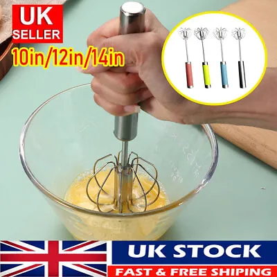 Egg Beater Self Turning Semi-automatic Whisk Hand Mixer Blender Kitchen Tools UK • £4.85