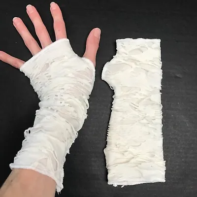 White Mummy Gloves Mens Hand Covers Bandage Arm Covers Ghost Zombie Ripped Biker • $26