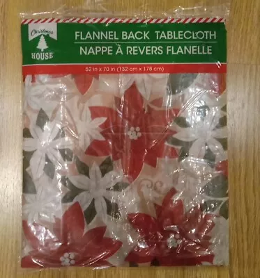 Christmas House Flannel Back Holiday Tablecloth (Poinsettia) • $2.50