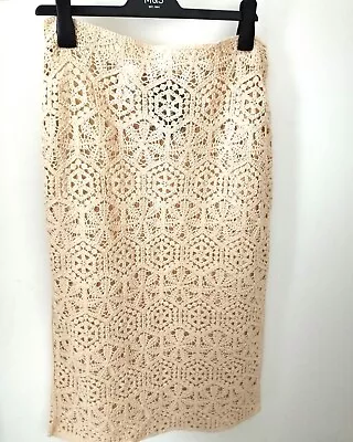 New H & M Knit Crochet Midi Skirt Size Large Light BEIGE  • £35