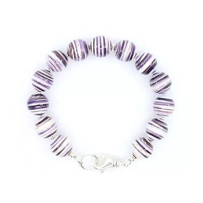 Large 12mm Purple Wampum Quahog Shell Bracelet Women's Unique Designer Jewelry • $234.50