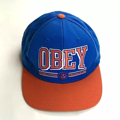 OBEY Adult Embroidered Logo Blue And Orange Snapback Baseball Hat Cap • $22