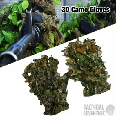 £6.95 • Buy 3D Camouflage Ghillie Gloves Hunting Airsoft Sniper Real Tree Leaf Effect Camo 
