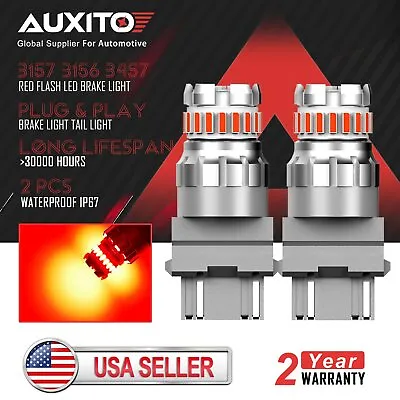 AUXITO 3157 Red LED Strobe Flashing Blinking Brake Stop Tail Light Parking Bulb • $13.59