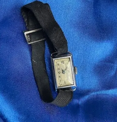 Edwardian Cocktail Watch Swiss Made Silver Case Art Nouveau Fabric Strap Granny • £78