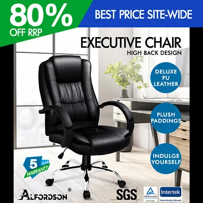 $129.95 • Buy ALFORDSON Executive Office Chair PU Leather Computer Gaming Racer Black Seat
