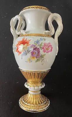 Meissen Snake Handled Gilded Vase With Floral Pattern • $480